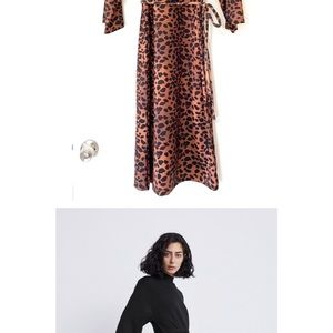 NEW Zara Mock Neck Cheetah Belted Stretchy Scuba Midi Dress